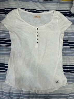 Hollister White Short Sleeve Henley Tee